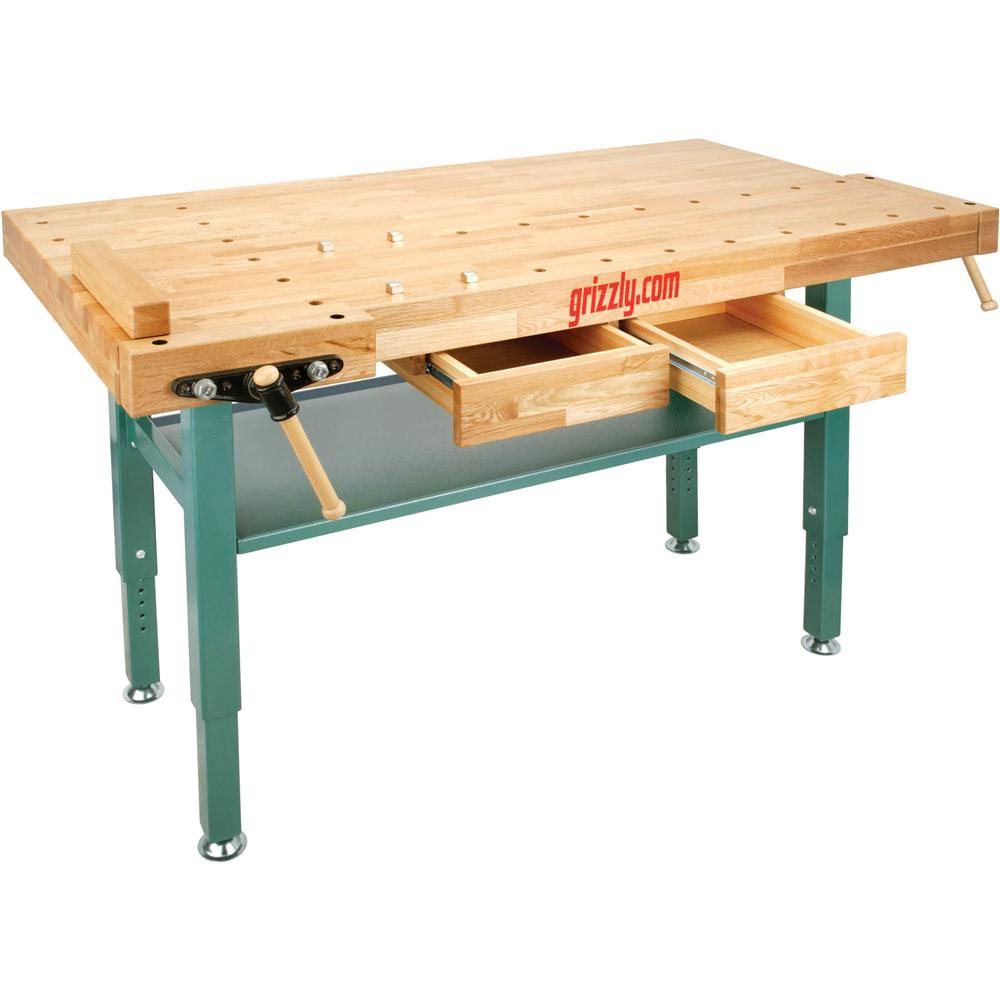 Industrial T10157 - Heavy-Duty Oak Workbench with Steel Legs