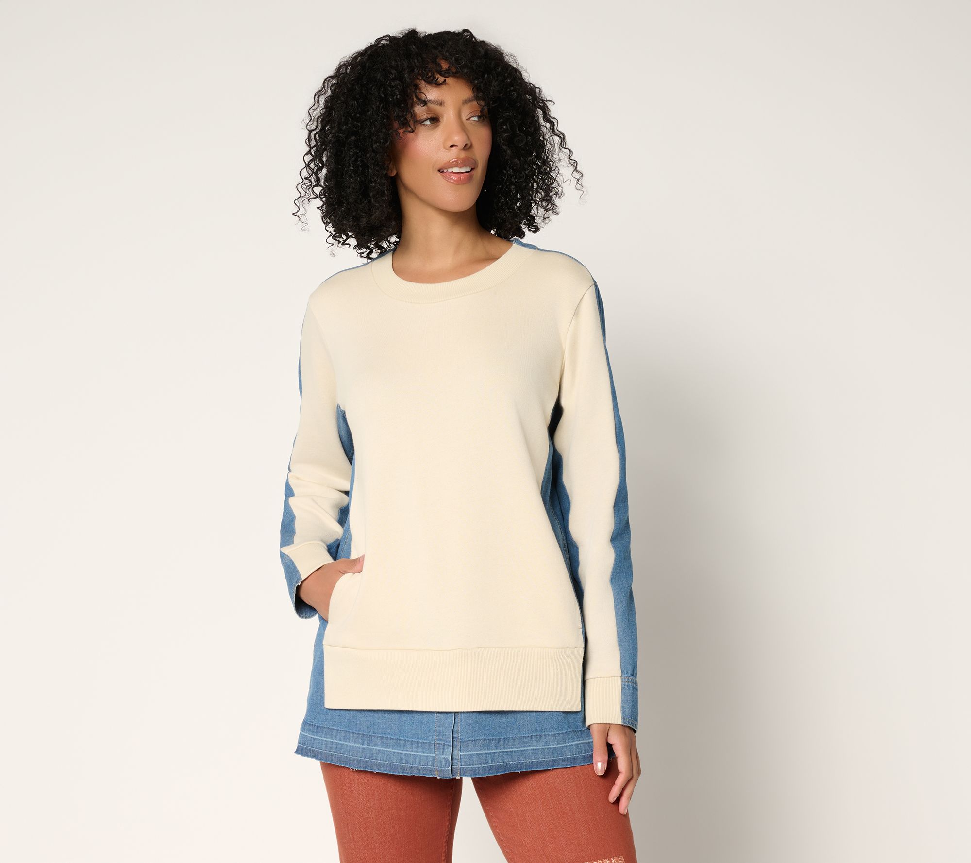 LOGO by Lori Goldstein Long Sleeve Mix Media Sweatshirt