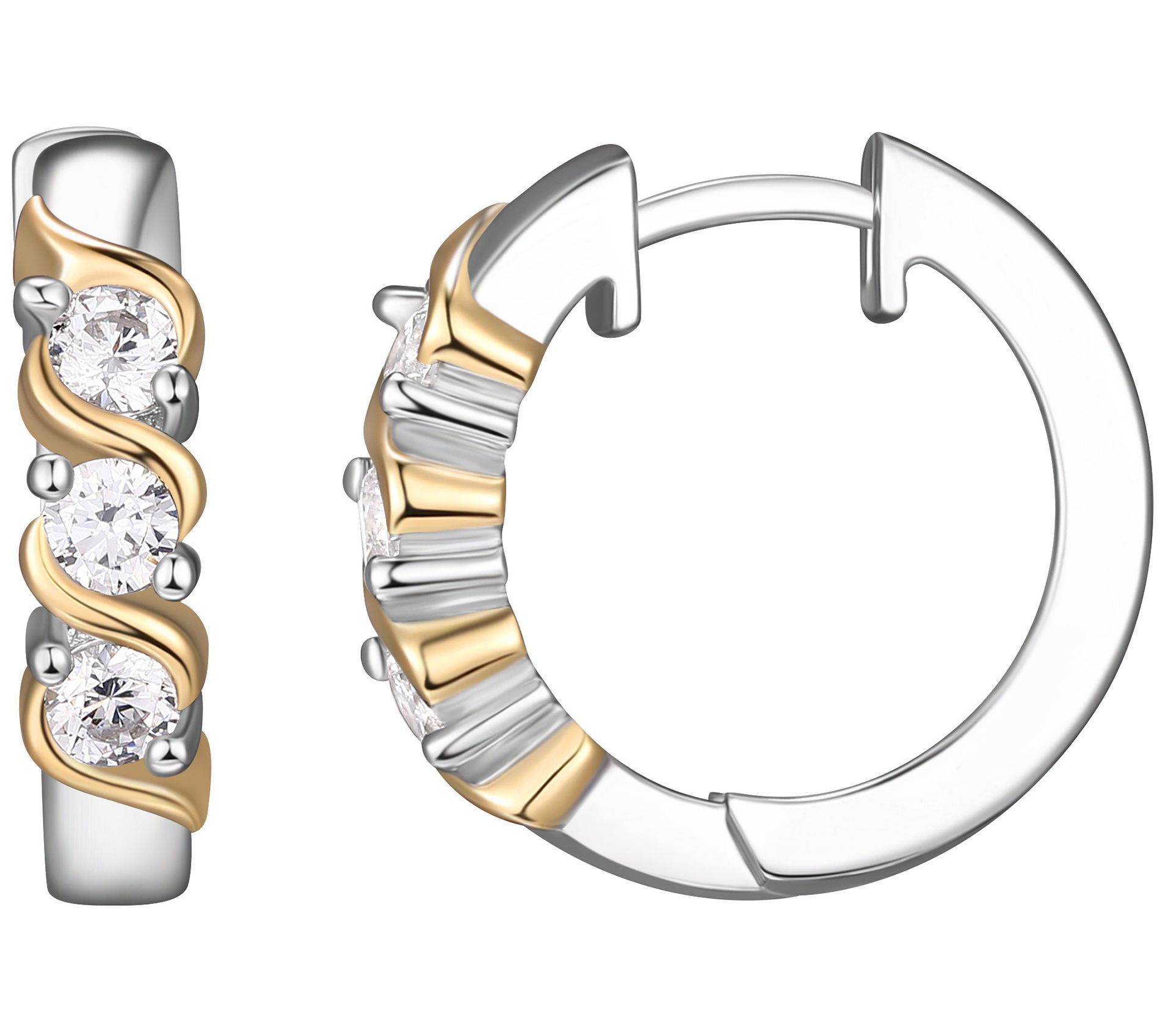 Diamonique 1.30 cttw Two-Tone Huggie Hoop Earrings, Sterling