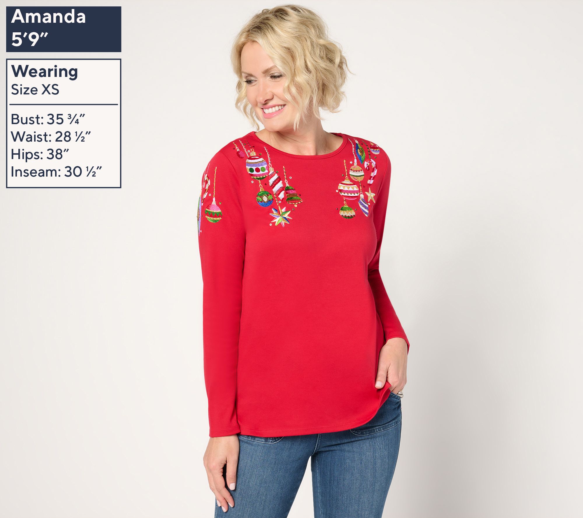 Quacker Factory All Decked Out Long-Sleeve Sequin Adorned Top