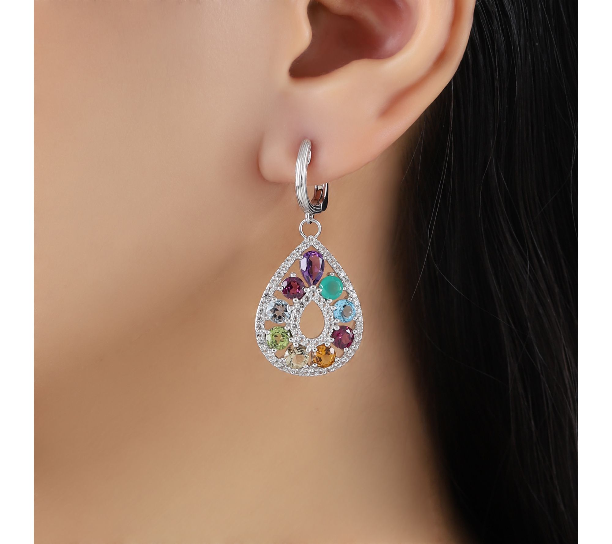 Ariva Sterling Silver Multi-Gemstone Kaleidoscope Earrings