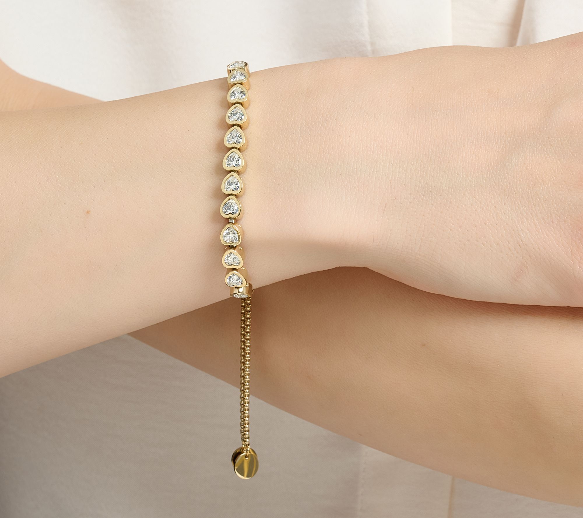 Steel by Diamonique Heart Bezel Set Friendship Bracelet