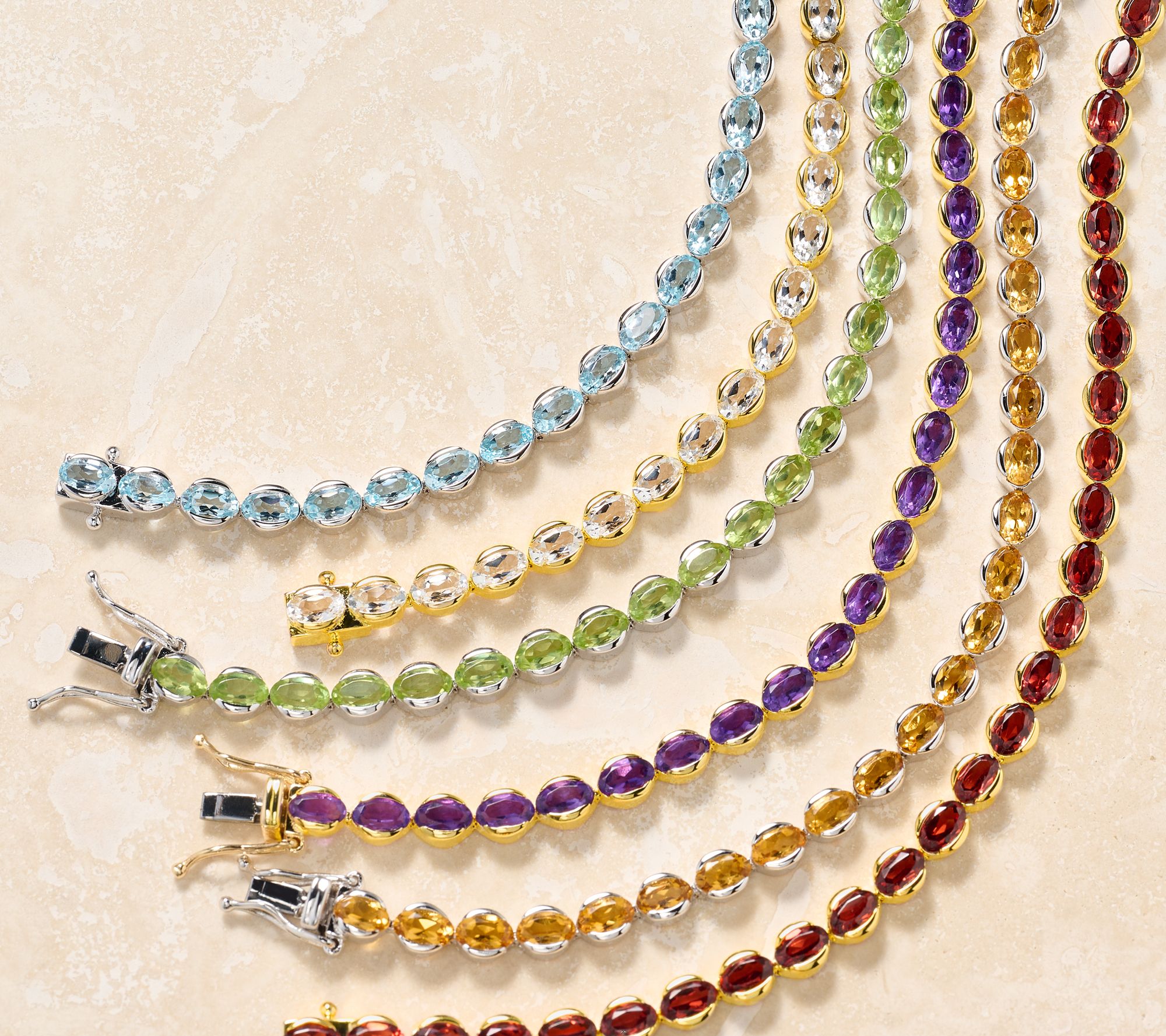 Affinity Gems Oval Cut Gemstone Tennis Bracelet Sterling Silver