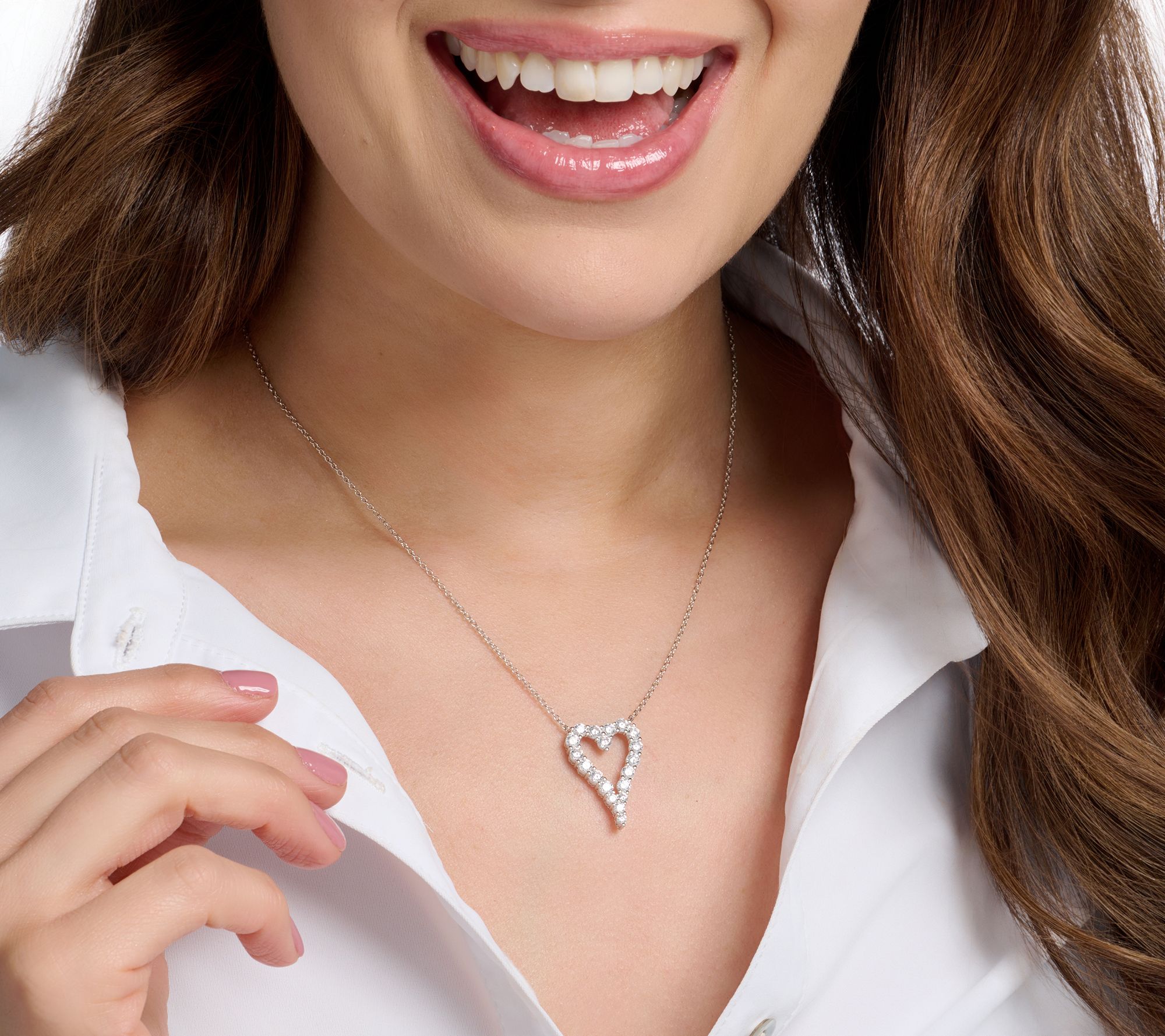 Diamonique x Jennifer Miller Signature Open Heart Necklace, Sterling Silver