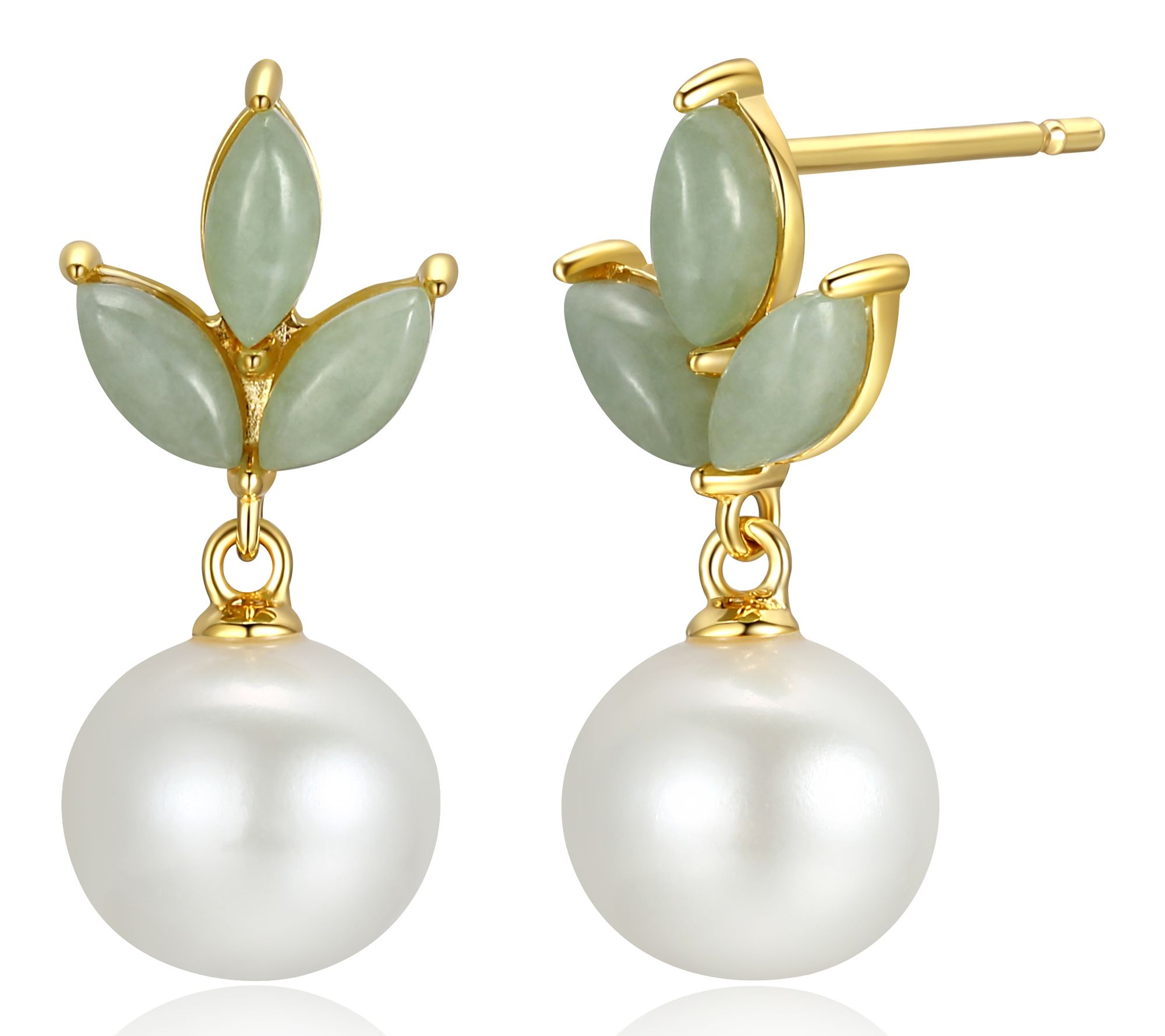 Affinity Cultured Pearl & Jade Earring NecklaceSet, 18k Plate