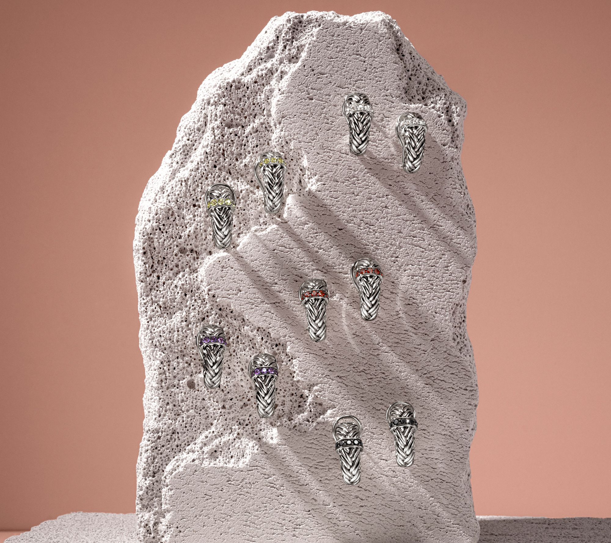 JAI Sterling Silver Legacy Woven Texture Pave Earrings