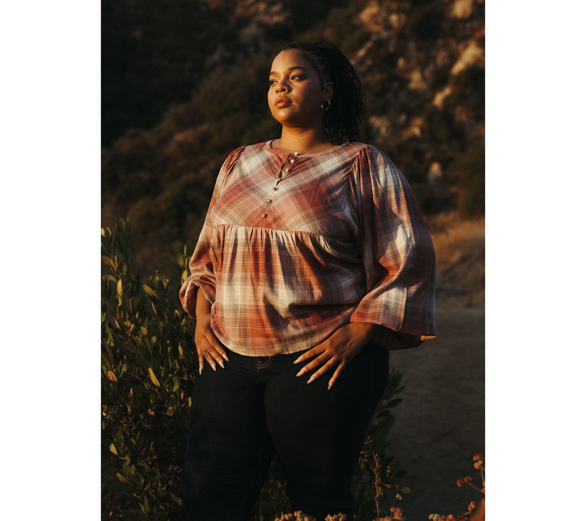 Me by Jennie Garth Ynez Drapey Flannel Blouse with Curve Yoke