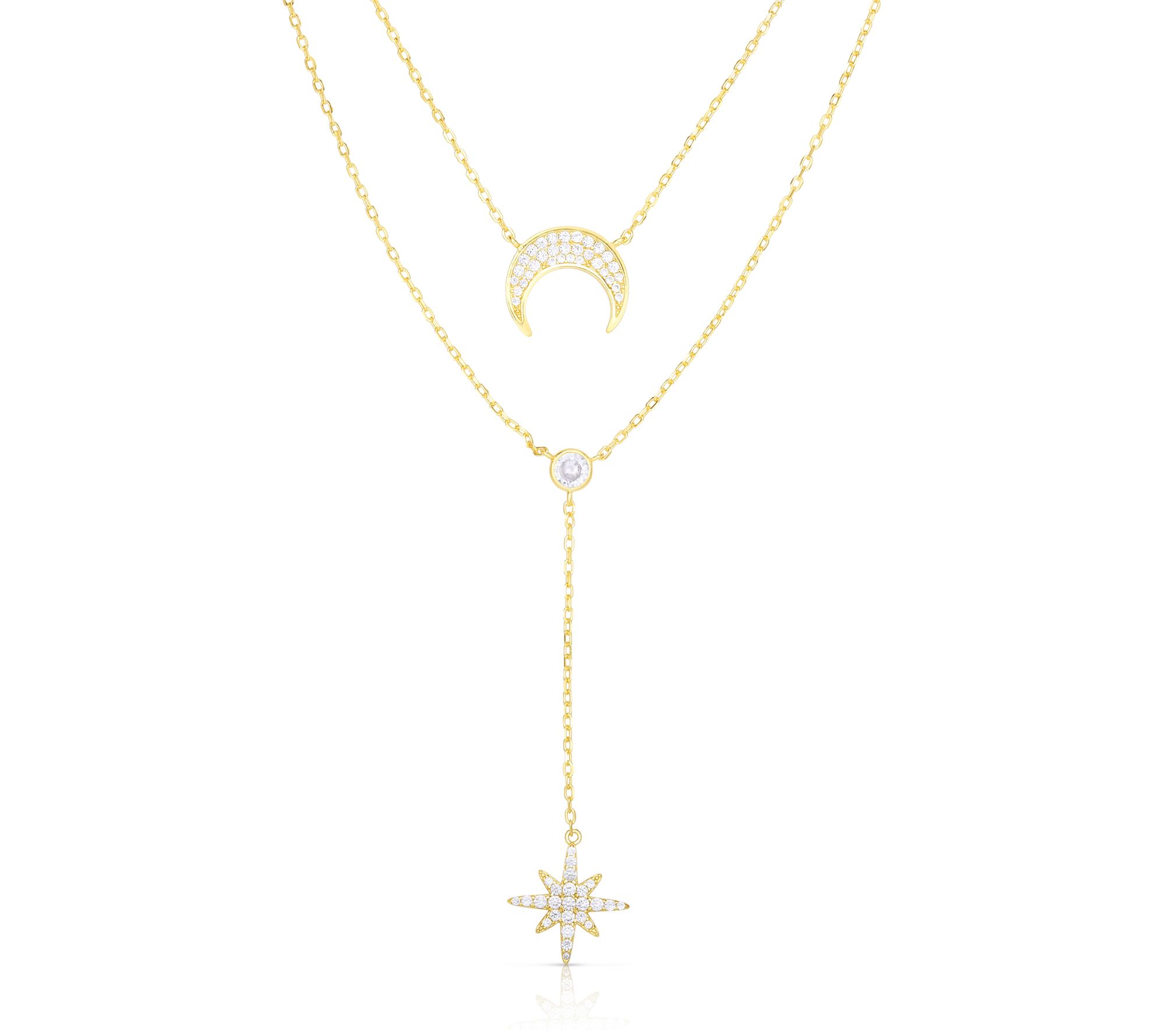 Sterlina Silver Double Layered Celestial Necklace, Sterling