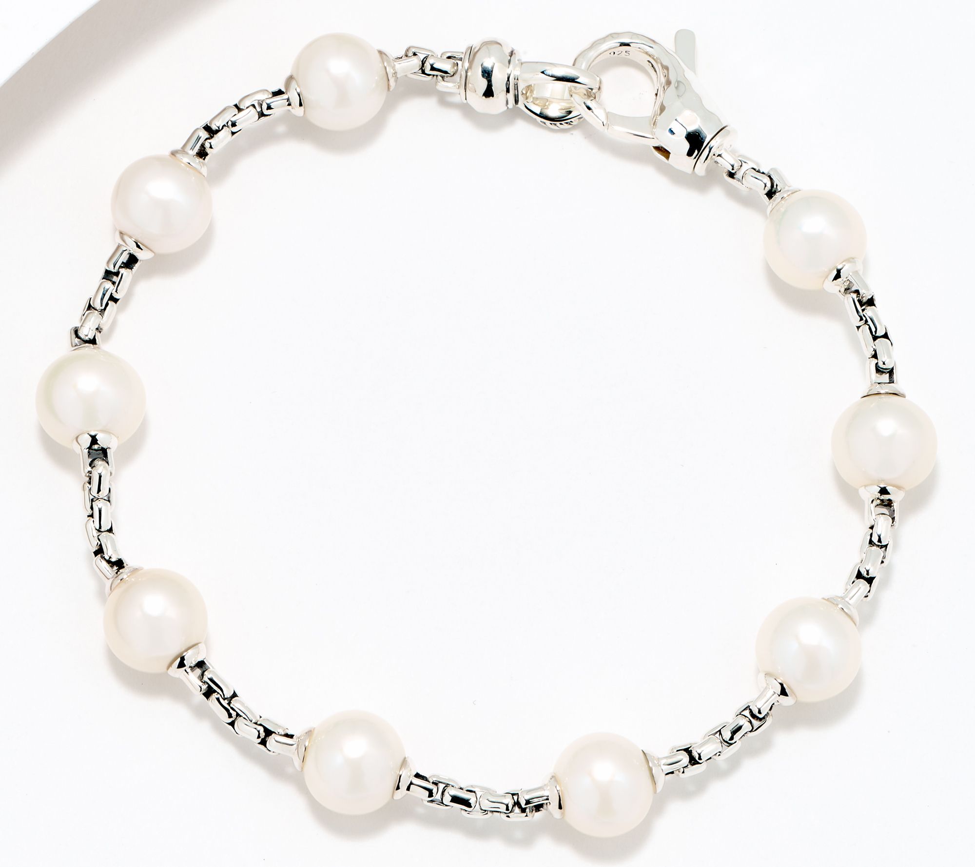 JAI Sterling Silver Cultured Pearl 2.7mm Box Chain Bracelet