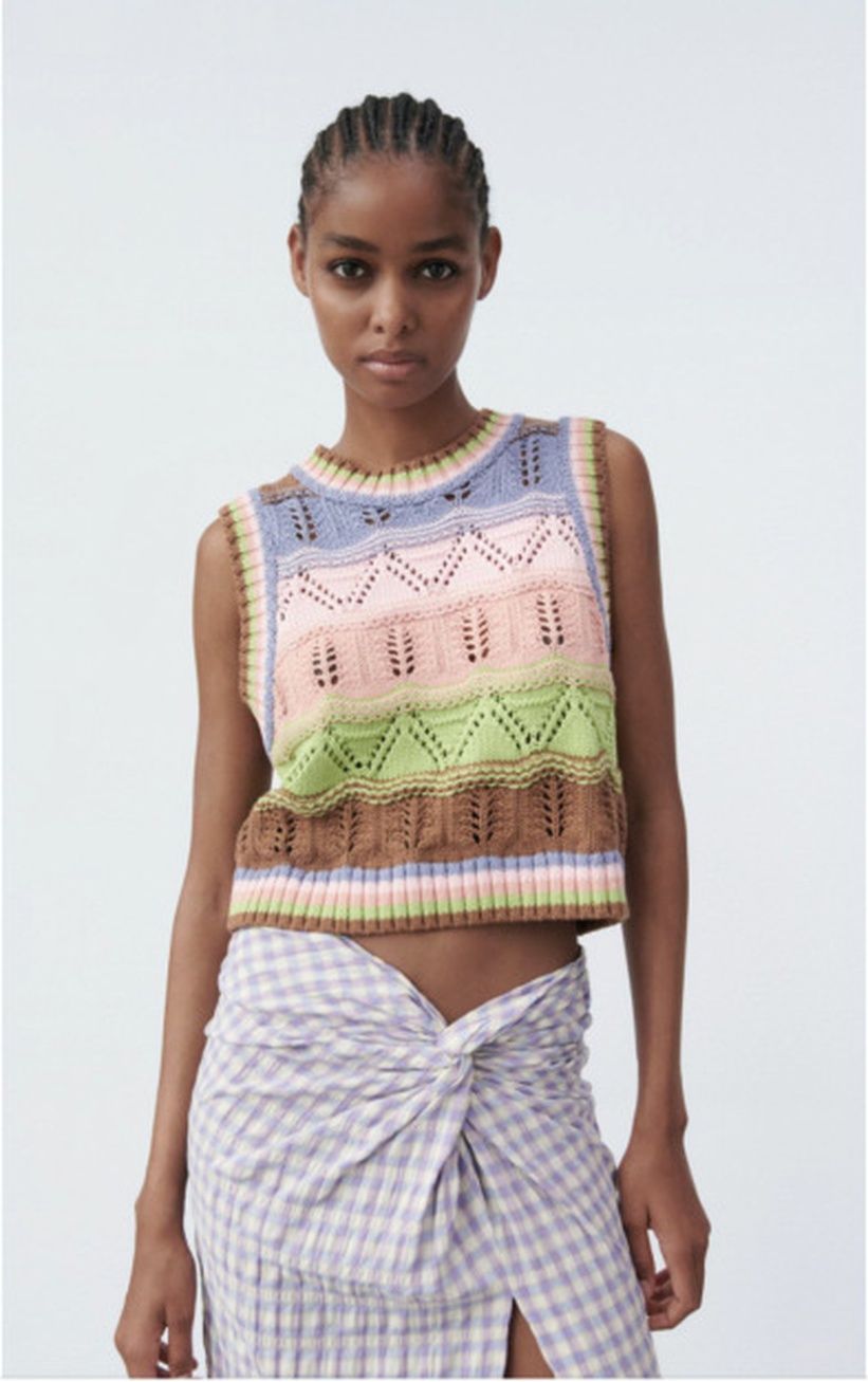 Multicolor Stitching Knitted Vest