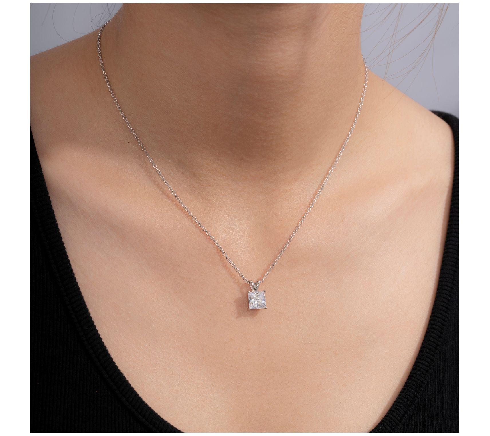 Diamonique Sterling 2.00 cttw Princess-Cut Solitare Necklace