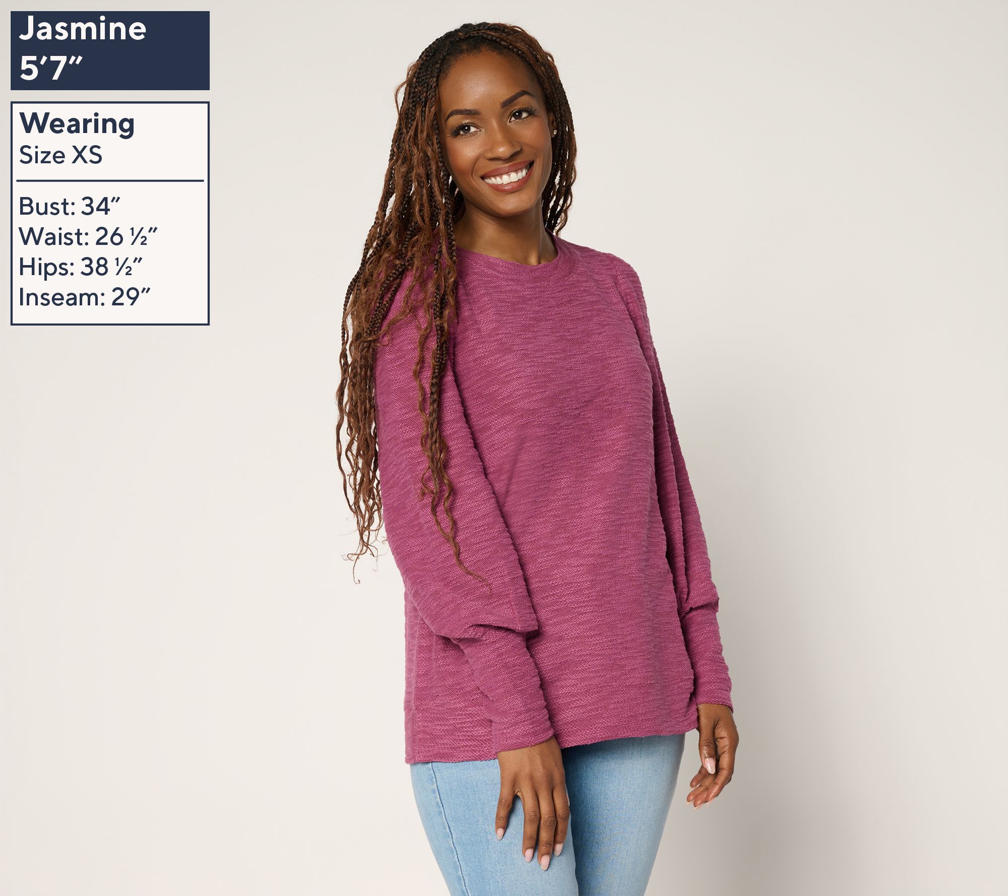 Belle by Kim Gravel Sweatshirt Slub Crewneck Bishop Slv Top