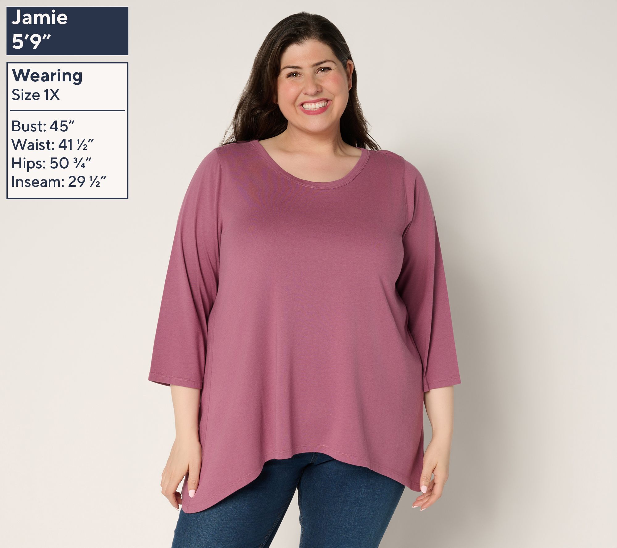 LOGO by Lori Goldstein 3/4 Sleeve Top with Sharkbite Hem