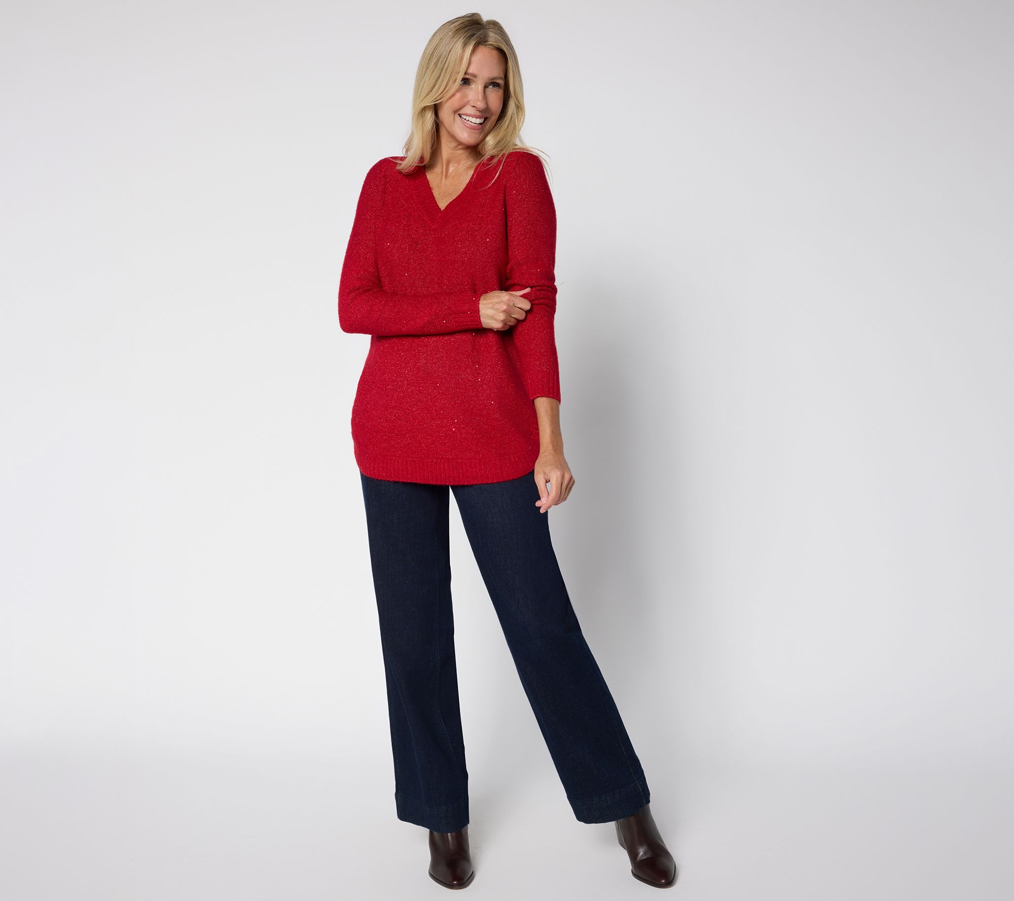 Denim & Co. V-Neck Long Sleeve Sparkle Sweater