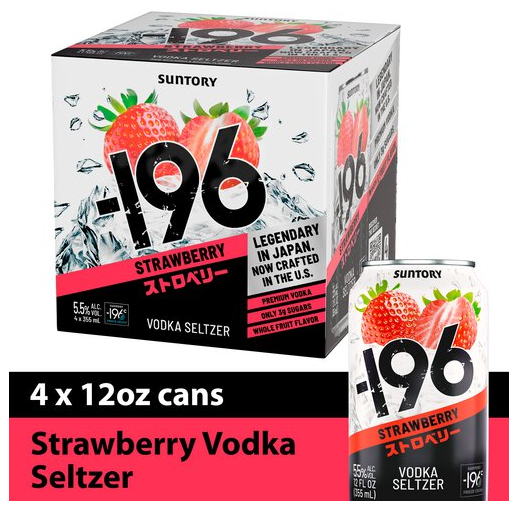 -196 Suntory Vodka Seltzer, Strawberry, 4×12 oz. Cans