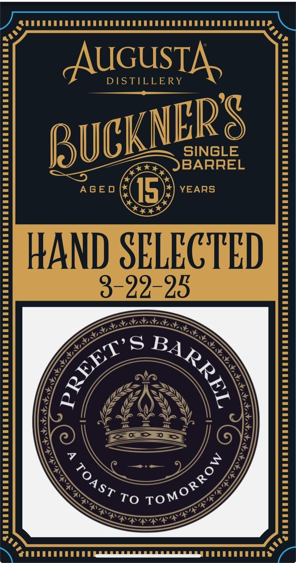 Augusta Buckner’s Single Barrel Aged 15 Years 750ml