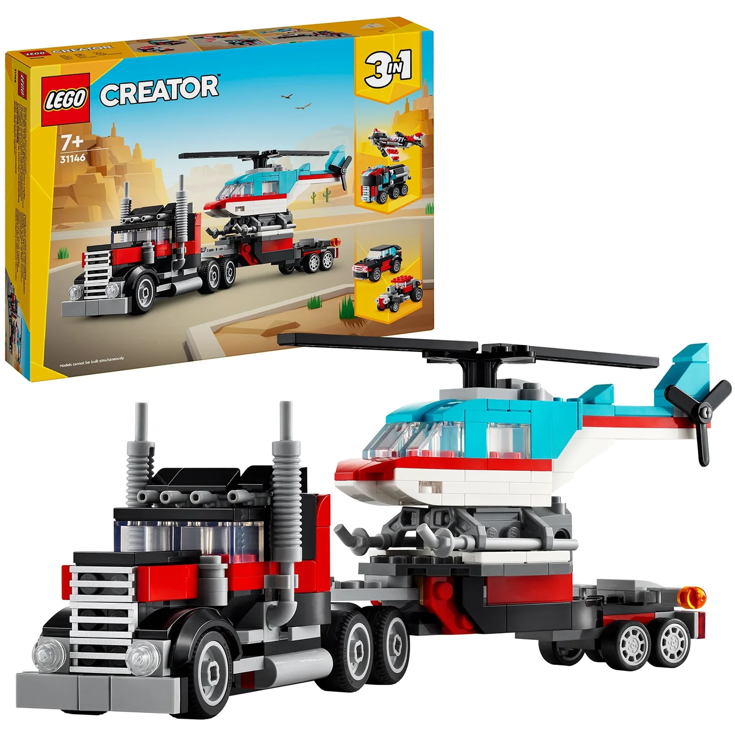 LEGO Creator 3in1 Flatbed Truck with Helicopter Toy 31146