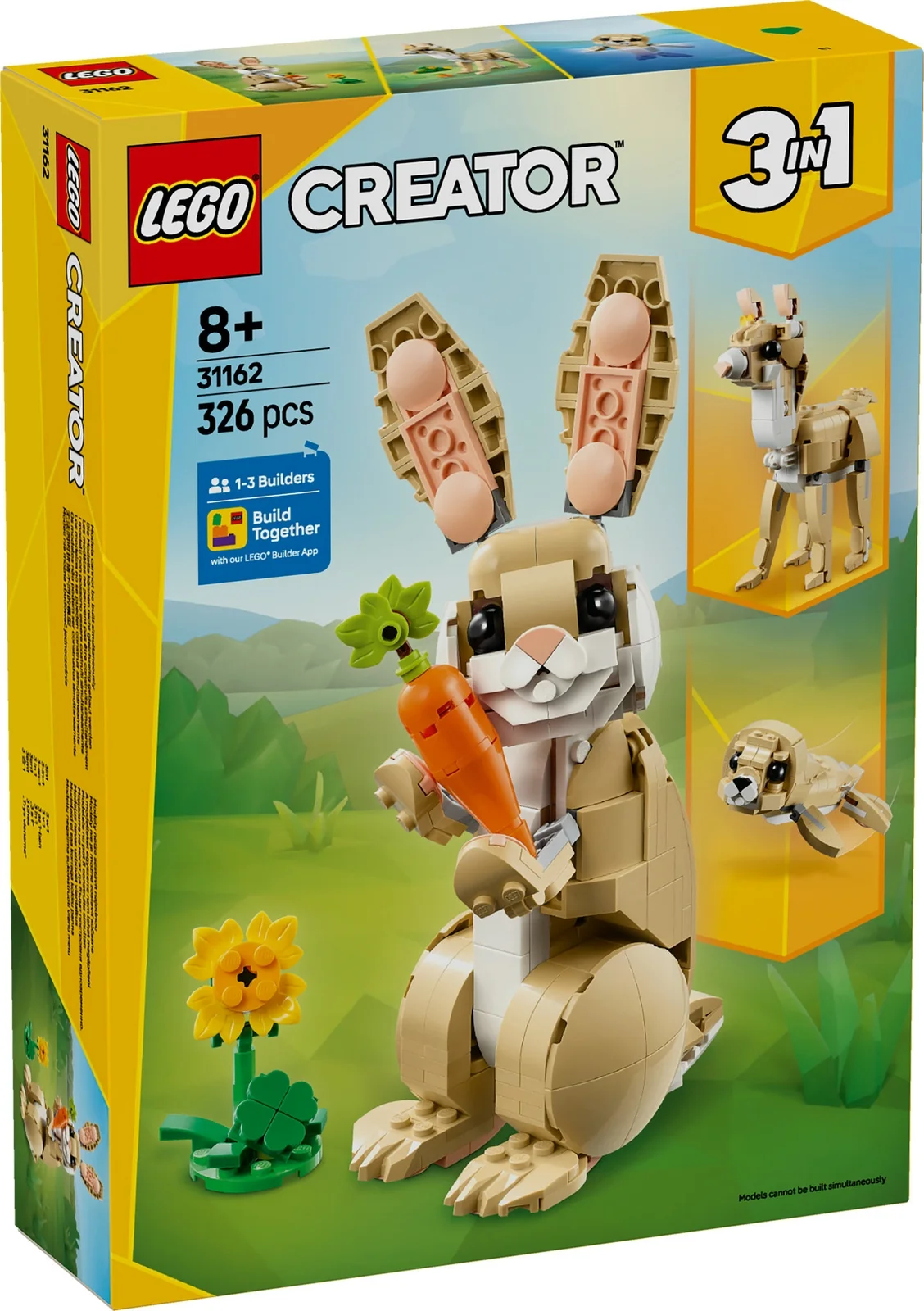 LEGO Creator 3in1 Cute Bunny Toy, Animal Figure Set 31162