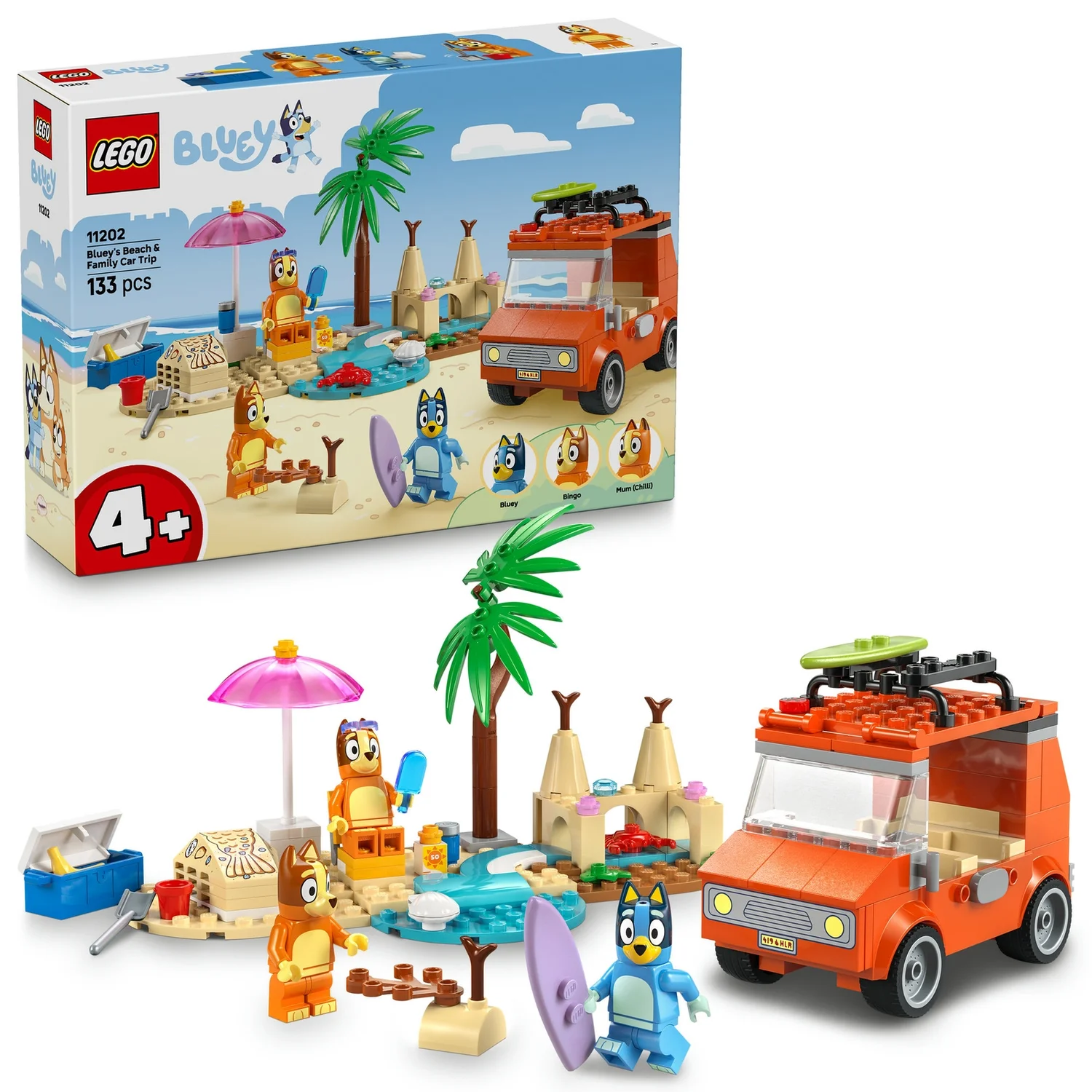 LEGO® Bluey: Bluey’s Beach & Family Car Trip, Preschool Toy Building Kit 11202