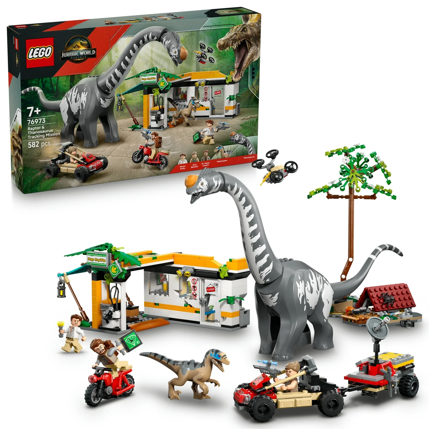 LEGO® Jurassic World Raptor & Titanosaurus Tracking Mission Dinosaur Toy 76973