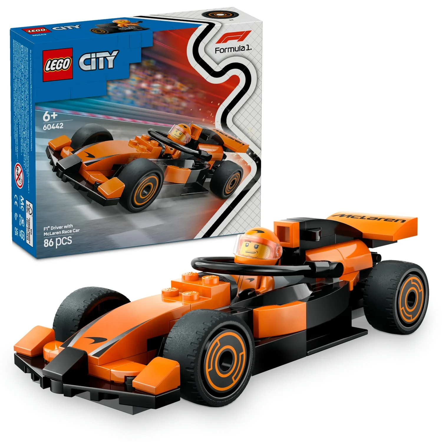 LEGO® City F1® Driver with McLaren Race Car Mini Vehicle Toy Playset 60442