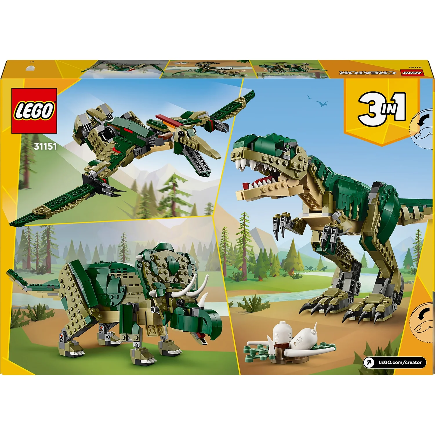 LEGO Creator 3in1 T. rex Figure, Toy Dinosaur Set 31151