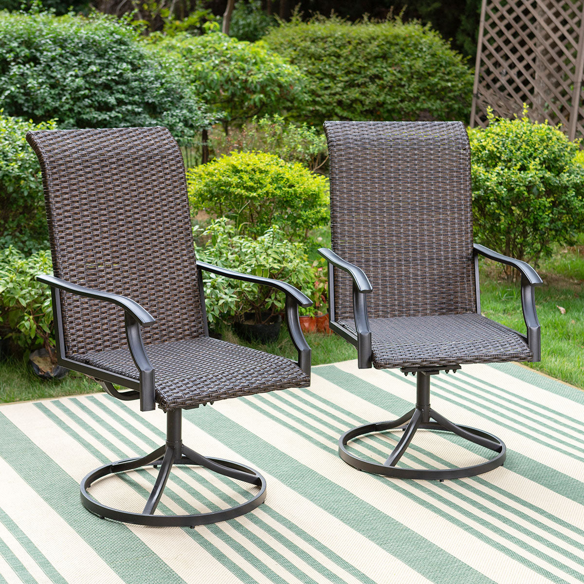 Rattan Swivel Outdoor Dining Chairs, Set of 2
