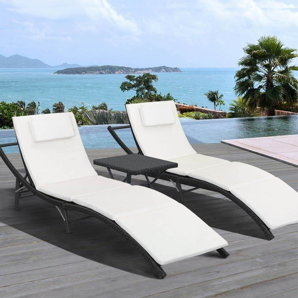 Outdoor Wicker Chaise Lounge - Set of 2 with Table