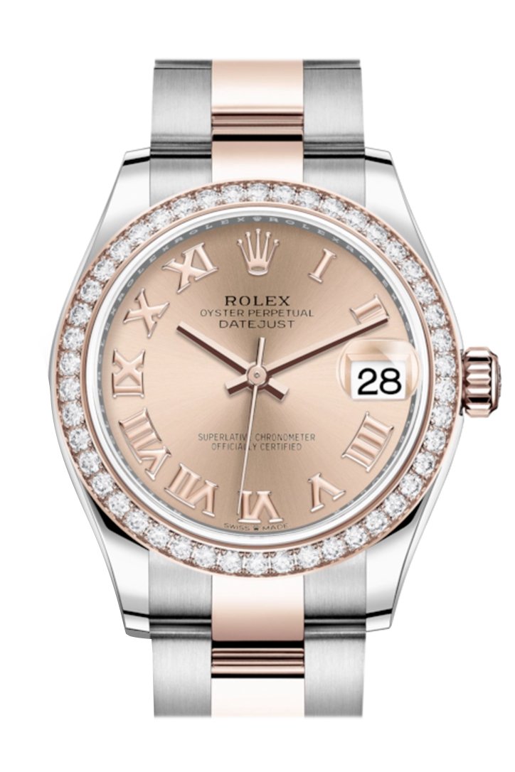 Rolex Datejust 31 Rosé Roman Dial Diamond Bezel Rose Gold Two Tone Watch 278381RBR 278381