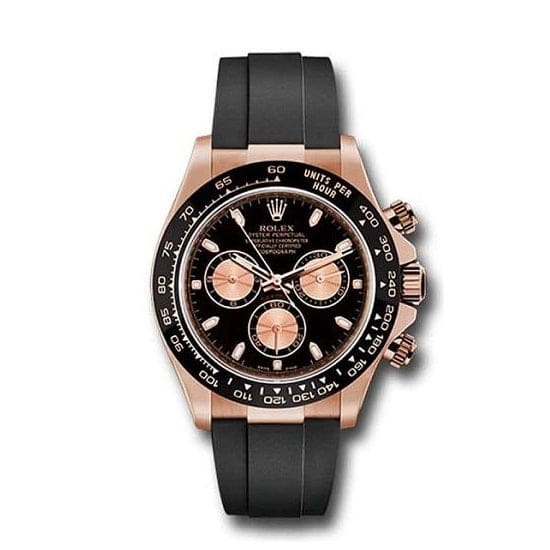 Rolex Daytona, Black dial, Engraved Bezel, Rubber Oysterflex, Rose gold Watch 116515ln-0017