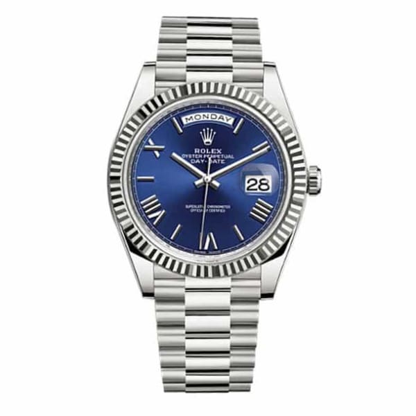 Rolex Day-Date 40 Presidential Blue dial, Fluted Bezel, President bracelet, White gold Watch