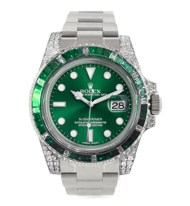 Custom Diamond Rolex Submariner Green Dial Mens Watch 116610LN 116610