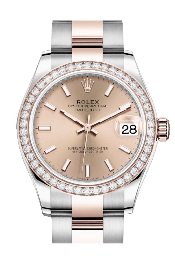Rolex Datejust 31 Rosé Dial Diamond Bezel Rose Gold Two Tone Watch 278381RBR 278381