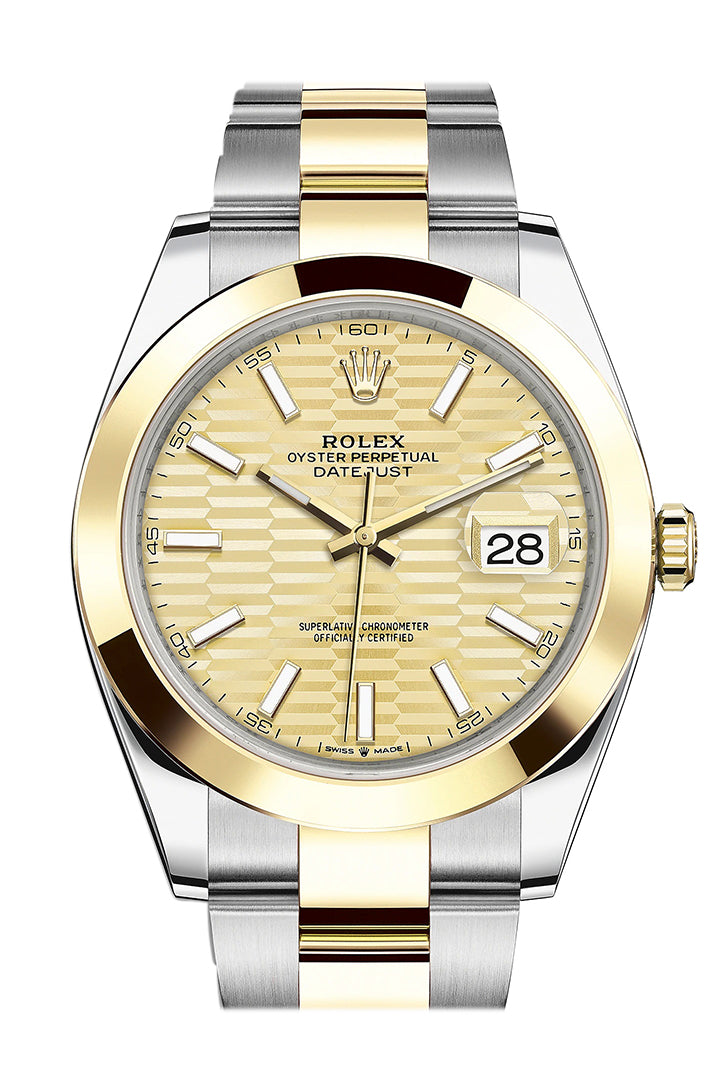 Rolex Datejust 41 Champagne Fluted Dial 18k Yellow Gold Oyster Men's Watch 126303