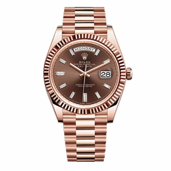 Rolex Day-Date 40 Presidential Chocolate Baguette Diamond Dial 18K Everose Gold Automatic Men's