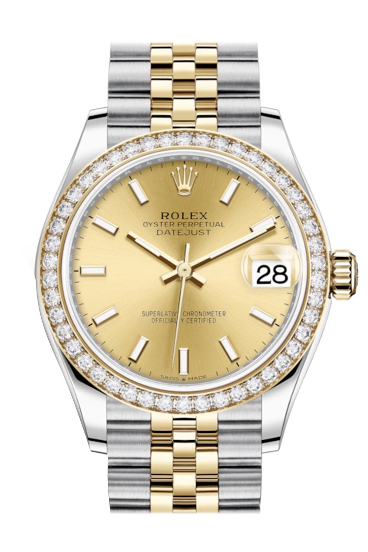 Rolex Datejust 31 Champagne Dial Diamond Bezel Yellow Gold Two Tone Jubilee Watch 278383RBR 278383