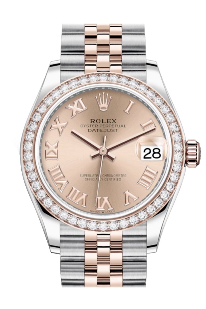 Rolex Datejust 31 Rosé Roman Dial Diamond Bezel Rose Gold Two Tone Jubilee Watch 278381RBR 278381