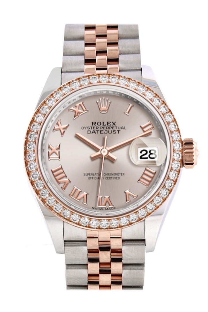 Rolex Datejust 28 Sundust Roman Dial Diamond Bezel Rose Gold Jubilee Two Tone Watch 279381RBR 279381