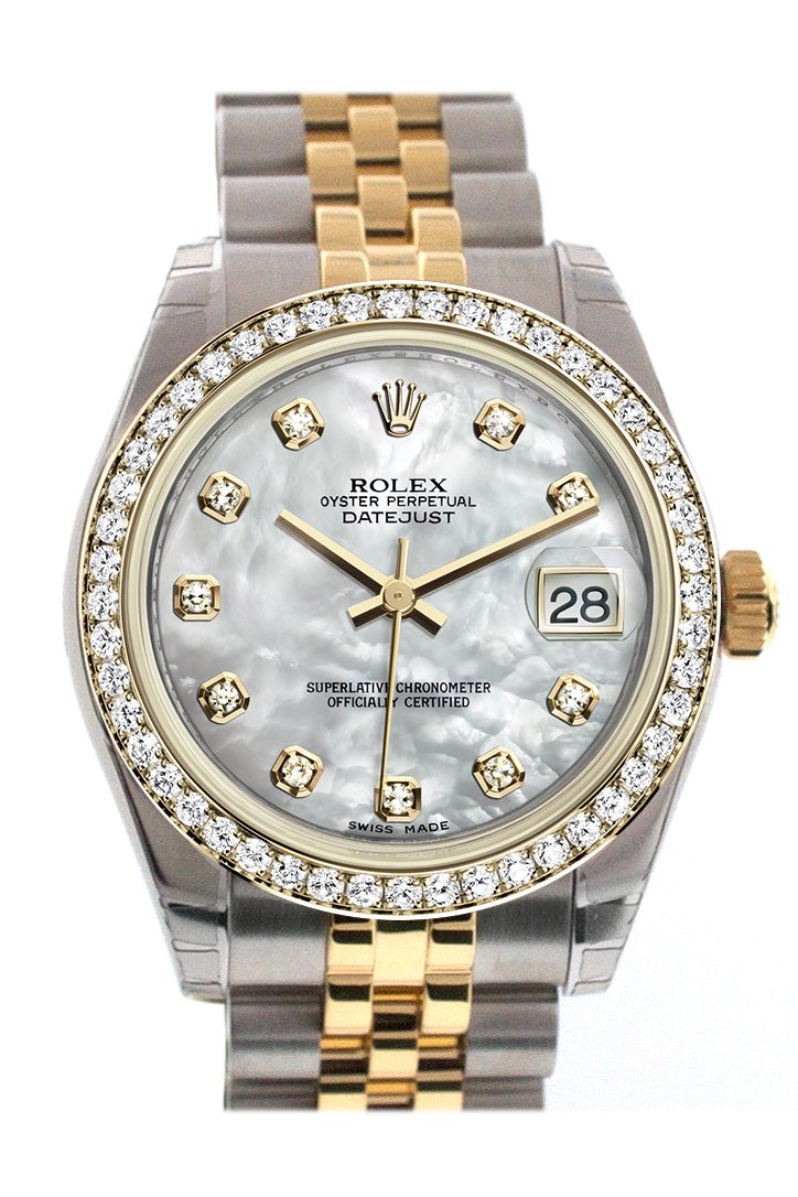 Rolex Datejust 31 White mother-of-pearl Diamond Dial Diamond Bezel Jubilee Yellow Gold Two Tone Watch 178383