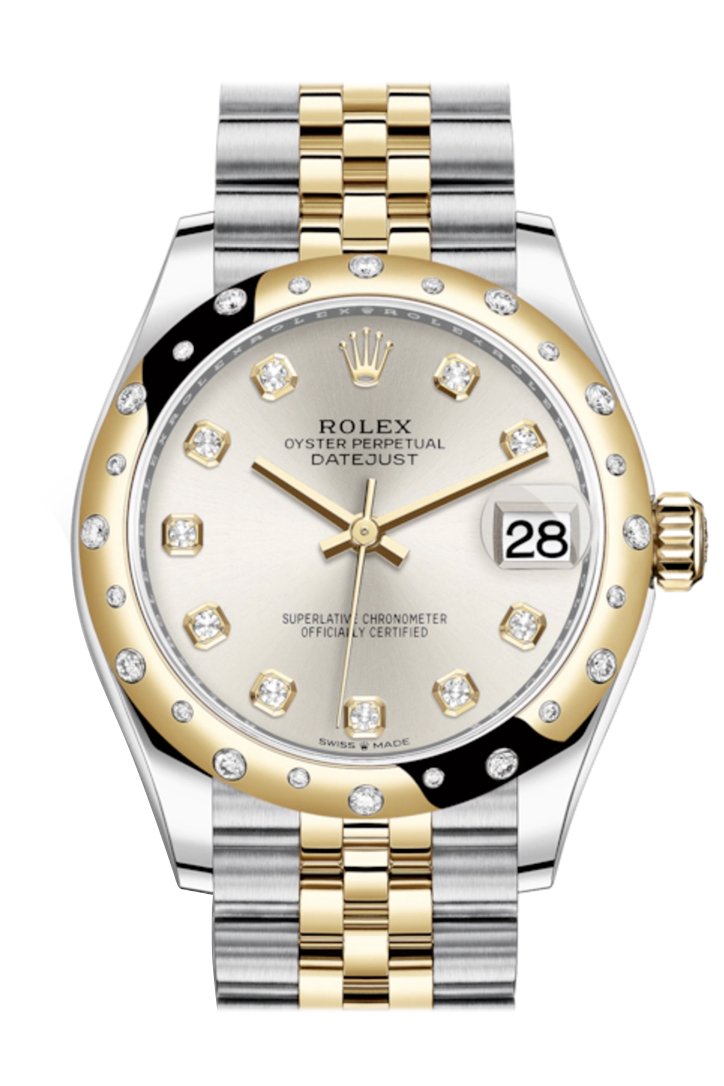 Rolex Datejust 31 Silver Diamonds Dial Diamond Bezel Jubilee Yellow Gold Two Tone Watch 278341RBR 278343 NP