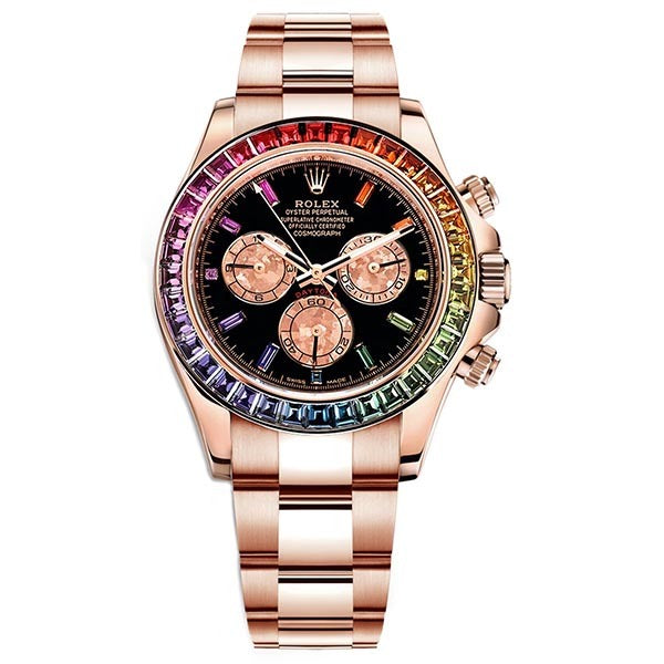 Rolex Daytona Rainbow Baguettes Rose Gold Black Dial 40mm 116595RBOW