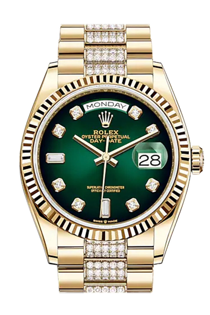 ROLEX Day-Date 36 Green Ombre Diamond-set Dial 18K Yellow Gold Watch Diamond set president Bracelet 128238