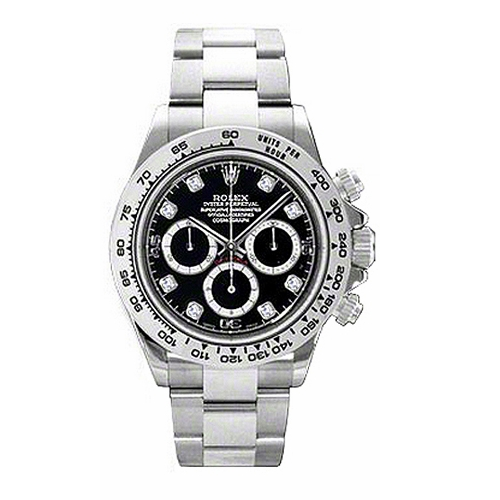 ROLEX Cosmograph Daytona Black Diamond Dial White Gold Oyster Men's Watch 116509