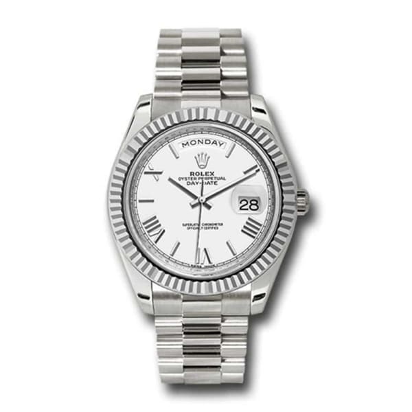 Rolex Day-Date 40 Presidential White dial, Fluted Bezel, President bracelet, White gold Watch