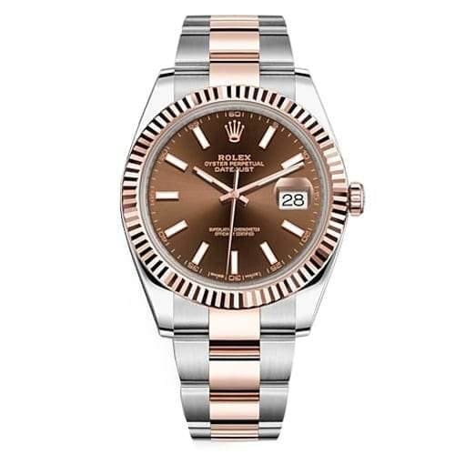 Rolex Oyster Perpetual Datejust 41 Watch, chocolate dial, Two-tone Oyster bracelet, Fluted bezel,