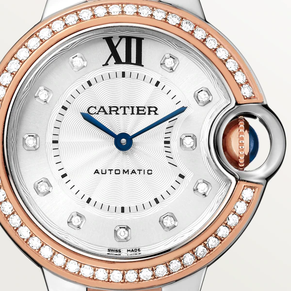 Cartier Ballon Bleu 28 mm Stainless steel & Rose Gold & Diamonds Lady’s Watch, W3BB0025