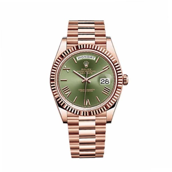 Rolex Day-Date 40 Presidential Olive Green Dial 18kt Rose Gold Men's Watch 228235-0025