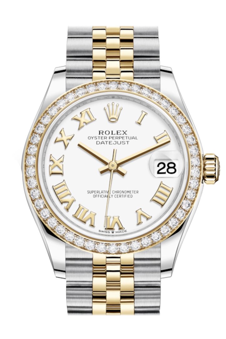 Rolex Datejust 31 White Roman Dial Diamond Bezel Yellow Gold Two Tone Jubilee Watch 278383RBR 278383
