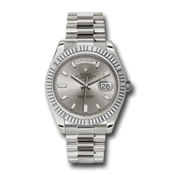 Rolex Day-Date 40 Presidential Silver dial, Fluted Bezel, President bracelet, White gold Watch
