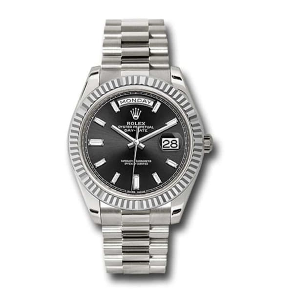 Rolex Day-Date 40 Presidential Black dial, Fluted Bezel, President bracelet, White gold Watch